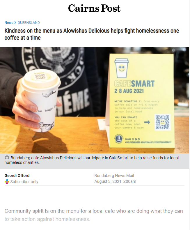 Kindness on the menu as Alowishus Delicious helps fight homelessness one coffee at a time